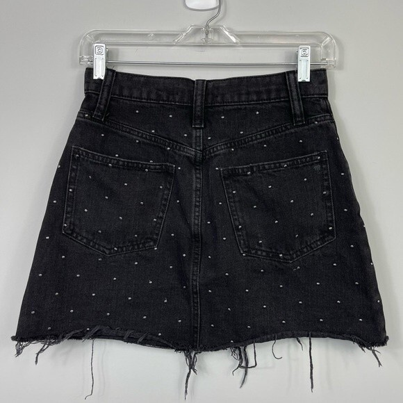 Madewell Rigid Denim A-Line Mini Skirt Metallic Dots Edition Black Jean 24 XS - Picture 8 of 16